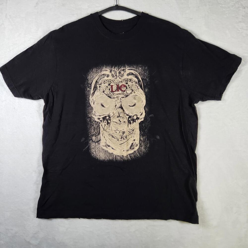 Criss Angel Believe Cirque du Soleil Tee L‎ Distressed Skull Graphic USA Made